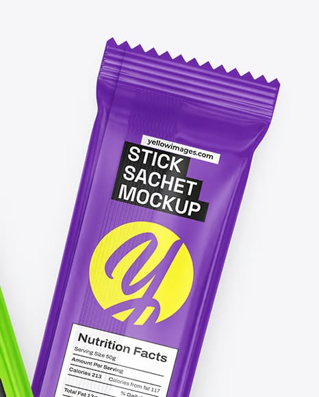 Two Glossy Stick Sachets Mockup