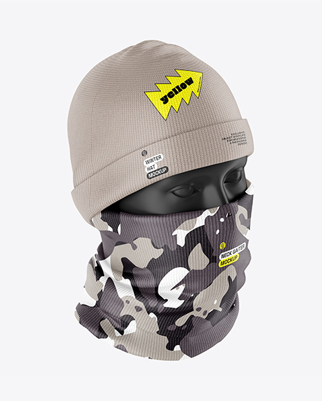Winter Hat & Neck Gaiter Mockup - Right Half Side View - Apparel mockups