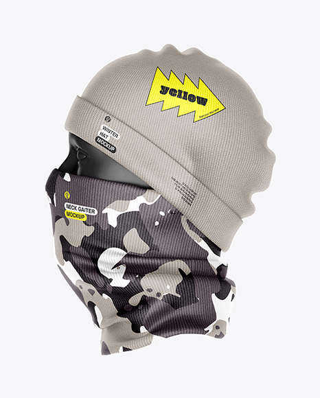 Winter Hat & Neck Gaiter Mockup - Side View - Apparel mockups