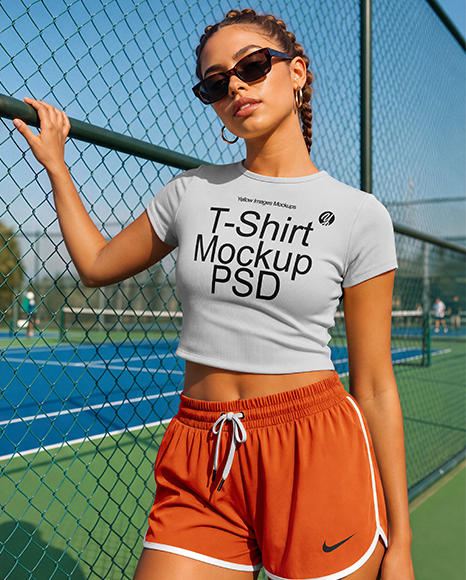 Woman in a Cropped T-Shirt and Shorts Mockup
