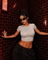 Young Woman Wearing Cropped Tee Mockup