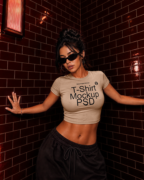 Young Woman Wearing Cropped Tee Mockup