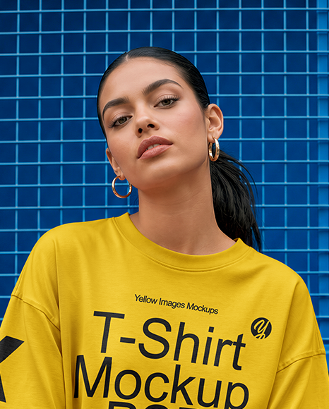 Woman in an Oversized T-Shirt and Sweatpants Mockup