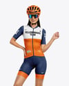 Woman Wearing Cycling Jersey and Bib Shorts Mockup