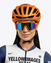 Woman Wearing Cycling Jersey and Bib Shorts Mockup