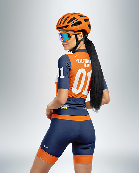 Woman Wearing Cycling Jersey and Bib Shorts Mockup