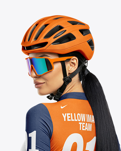 Woman Wearing Cycling Jersey and Bib Shorts Mockup