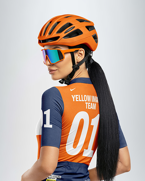 Woman Wearing Cycling Jersey and Bib Shorts Mockup