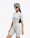 Woman Wearing Cycling Jersey and Bib Shorts Mockup