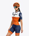Woman Wearing Cycling Jersey and Bib Shorts Mockup