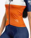 Woman Wearing Cycling Jersey and Bib Shorts Mockup