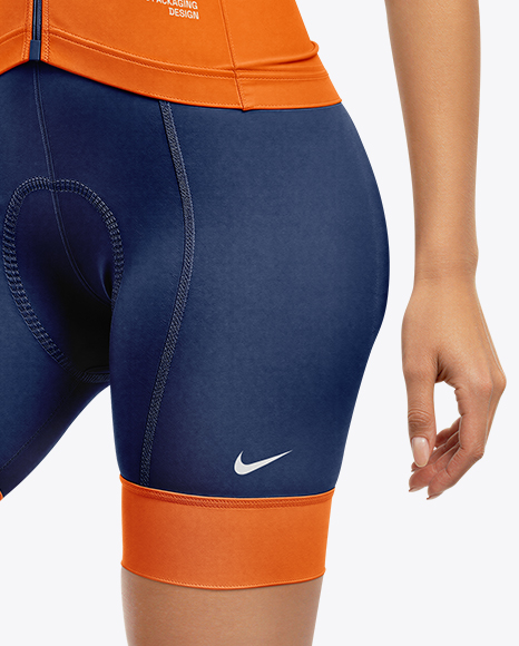 Woman Wearing Cycling Jersey and Bib Shorts Mockup