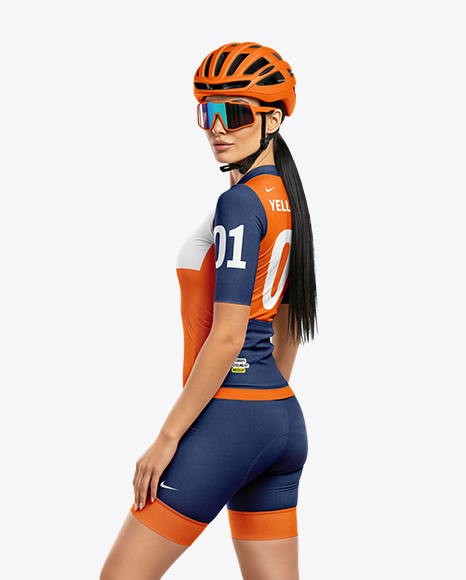 Woman Wearing Cycling Jersey and Bib Shorts Mockup
