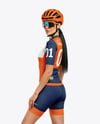 Woman Wearing Cycling Jersey and Bib Shorts Mockup