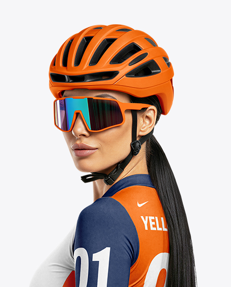 Woman Wearing Cycling Jersey and Bib Shorts Mockup