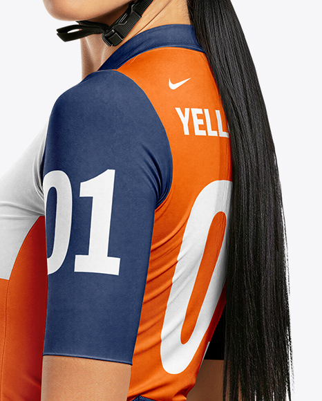 Woman Wearing Cycling Jersey and Bib Shorts Mockup