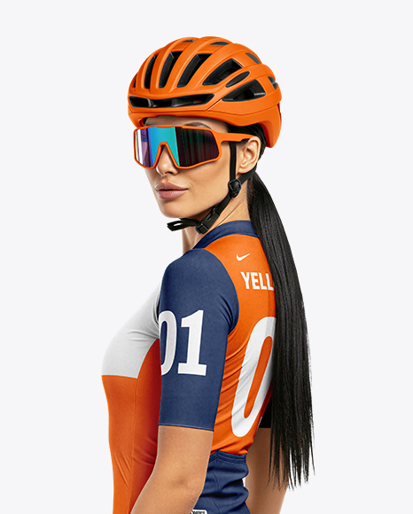 Woman Wearing Cycling Jersey and Bib Shorts Mockup
