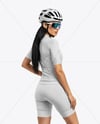 Woman Wearing Cycling Jersey and Bib Shorts Mockup