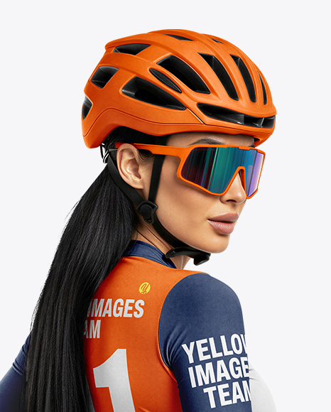 Woman Wearing Cycling Jersey and Bib Shorts Mockup