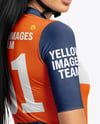 Woman Wearing Cycling Jersey and Bib Shorts Mockup