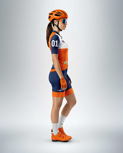 Woman Wearing Full Cycling Kit Mockup