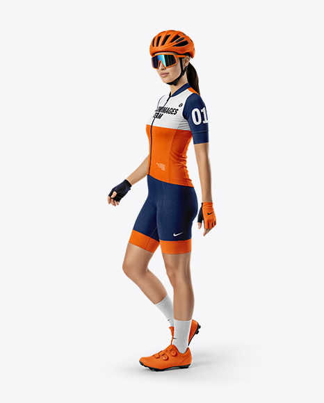 Woman Wearing Full Cycling Kit Mockup - PSD Mockups