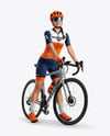 Woman Wearing Full Cycling Kit with Road Bike Mockup