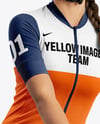 Woman Wearing Full Cycling Kit with Road Bike Mockup