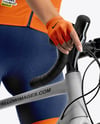 Woman Wearing Full Cycling Kit with Road Bike Mockup