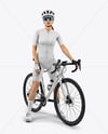 Woman Wearing Full Cycling Kit with Road Bike Mockup