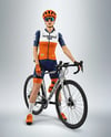 Woman Wearing Full Cycling Kit with Road Bike Mockup
