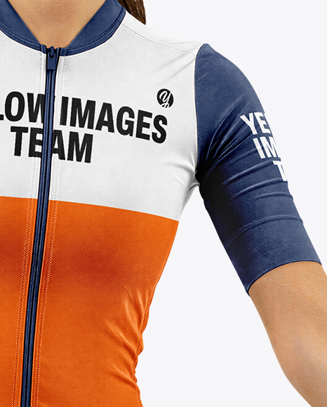 Woman Wearing Full Cycling Kit with Road Bike Mockup