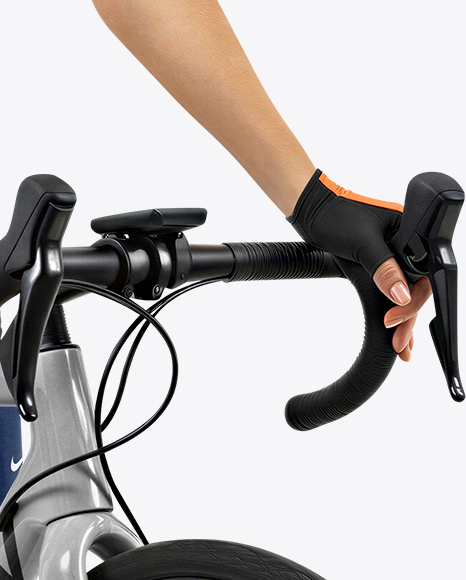 Woman Wearing Full Cycling Kit with Road Bike Mockup