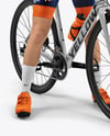 Woman Wearing Full Cycling Kit with Road Bike Mockup