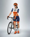 Woman Wearing Full Cycling Kit with Road Bike Mockup