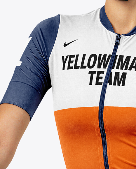 Woman Wearing Full Cycling Kit with Road Bike Mockup