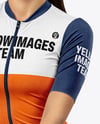 Woman Wearing Full Cycling Kit with Road Bike Mockup
