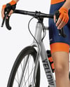 Woman Wearing Full Cycling Kit with Road Bike Mockup