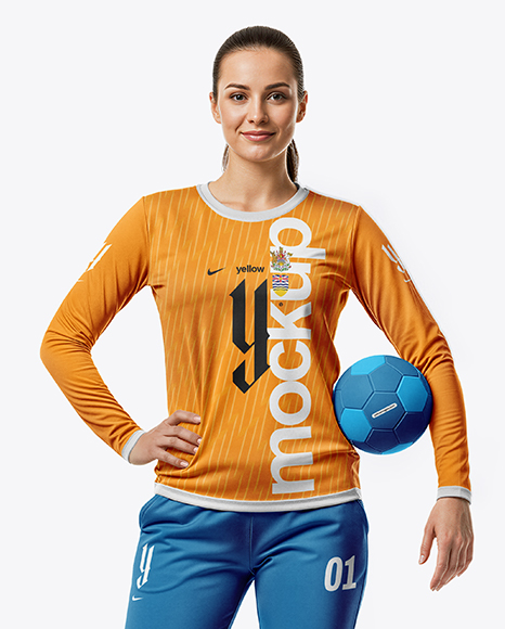Woman Wearing Full Handball Goalkeeper Kit Mockup