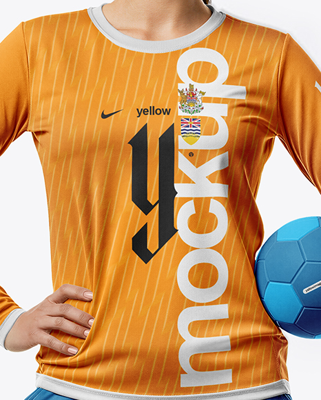 Woman Wearing Full Handball Goalkeeper Kit Mockup