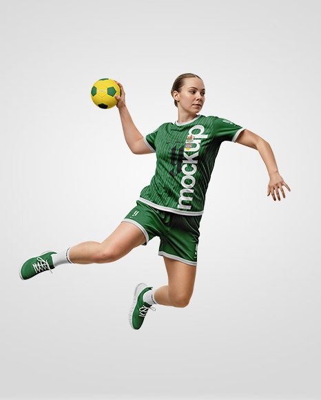 Woman Wearing Full Handball Kit with Ball Mockup