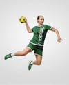 Woman Wearing Full Handball Kit with Ball Mockup