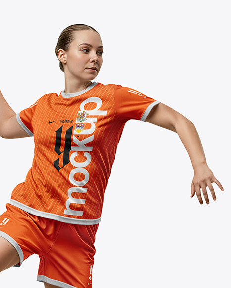 Woman Wearing Full Handball Kit with Ball Mockup