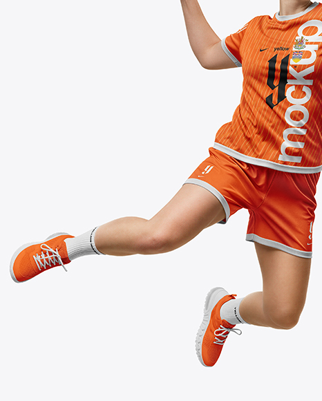 Woman Wearing Full Handball Kit with Ball Mockup