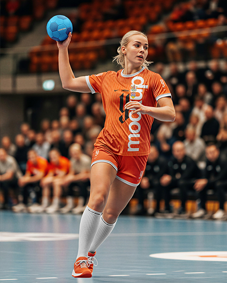Woman Wearing Full Handball Kit with Ball Mockup