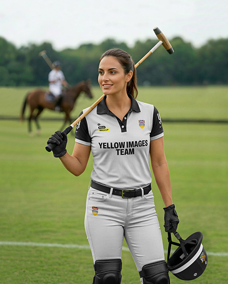Woman Wearing Full Polo Kit Mockup
