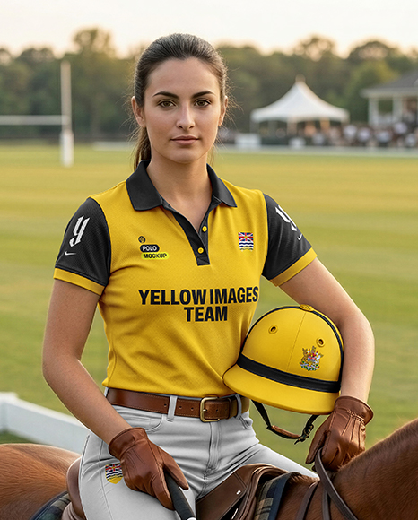 Woman Wearing Full Polo Kit on Horse Mockup