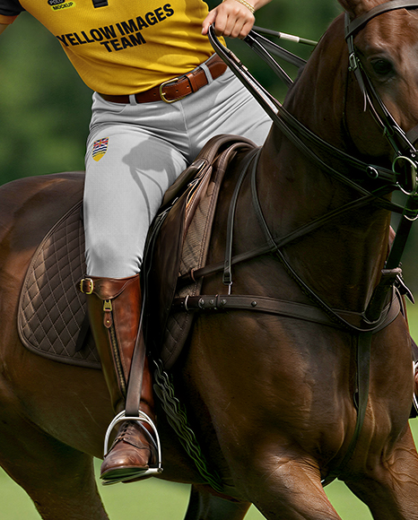 Woman Wearing Full Polo Kit on Horse Mockup