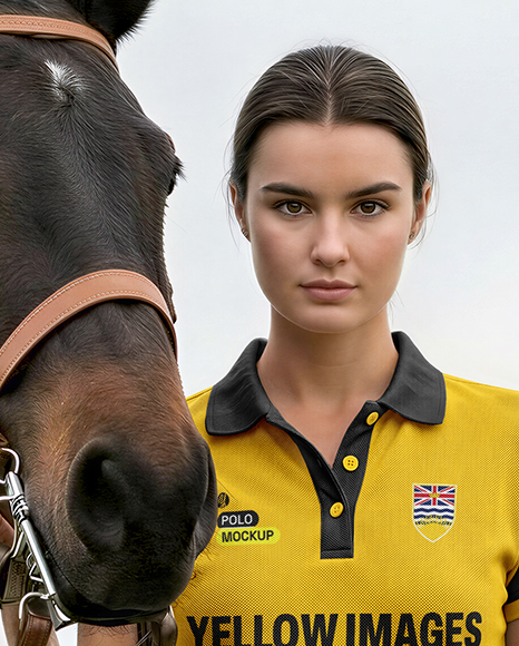 Woman Wearing Full Polo Kit with Horse Mockup