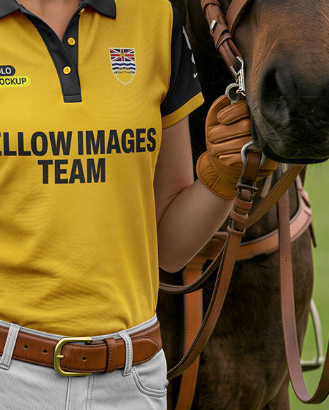 Woman Wearing Full Polo Kit with Horse Mockup